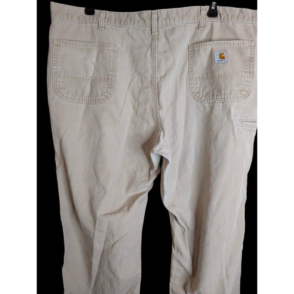 Men's Carhartt Pants 44 x 32 Relaxed Fit Khaki Canvas Work Jeans B299 Destructed - Picture 7 of 11